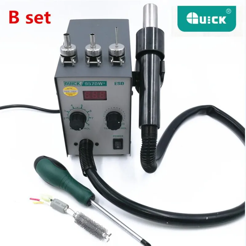 B set 220V обновления быстрая 957DW+ светодиодный Дисплей Регулируемая горячий воздух Тепловая пушка с винтовой Ветер 400 Вт SMD паяльная станция с 3 воздушные сопла - Color: B set