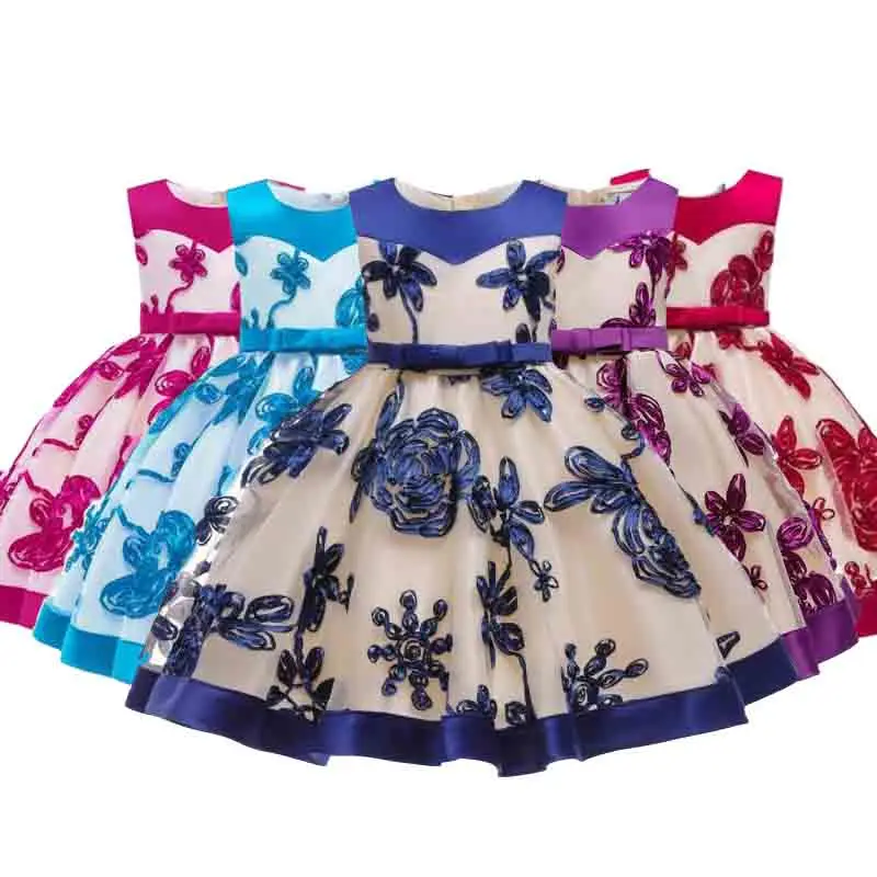 Girls Sleeveless Color Matching Children's Wedding Princess Party Dress Flower Vestido New Year Performance | Детская одежда и
