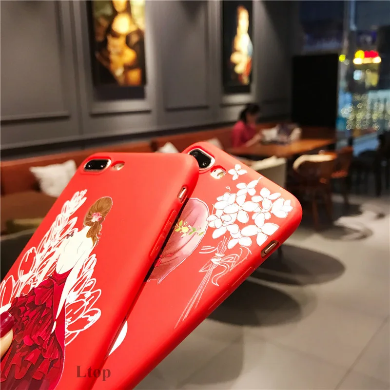 EVANKALX красный цвет чехол для iPhone 8 X XS 3D рельеф мягкий телефона Scoque Funda Capa 7 6 6s 5S se 5