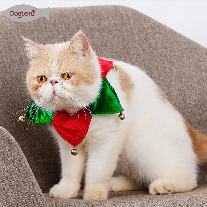 Christmas Pet Cat Dog Collar Bibs With Small Bells Puppy Kitten Neckerchief Adjustable Scarf Collars | Дом и сад