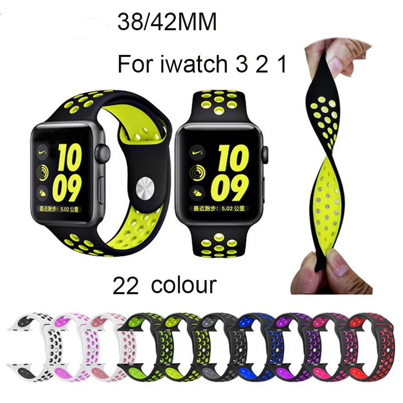 Мягкий силиконовый сменный Браслет для Apple Watch Series 1 2 3 дышащий ремешок iwatch 42 мм 38