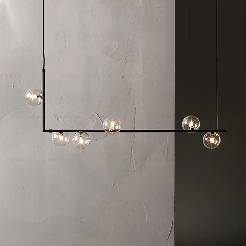 Beste Moderne Minimalistische Kroonluchter Verlichting Voor Keuken Bar Tafel Lange Kroonluchter Led Ontwerp Zwart Loft Glazen Bal Opknoping Lichtpunt