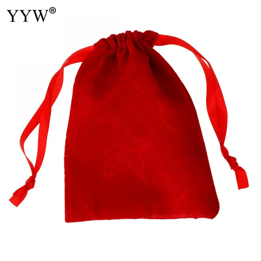 

Wholesale Grosgrain Ribbon Rectangle 95x126mm Velveteen Jewelry Pouches Bags New Year Fashion Gift Packaging Red/Blue Bag