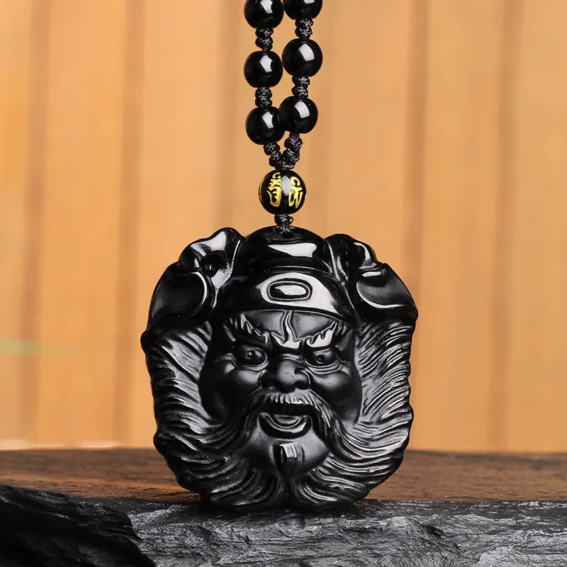Drop Shipping Men's Necklace Pendant Natural Obsidian Zhongkui Gift for Men Women Fine Jades Stone Jewerlry | Украшения и