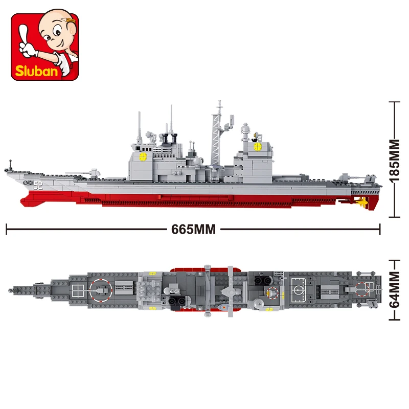 Конструктор Sluban WW2 военный лодочный круизер 883 шт. развивающие кирпичи игрушка