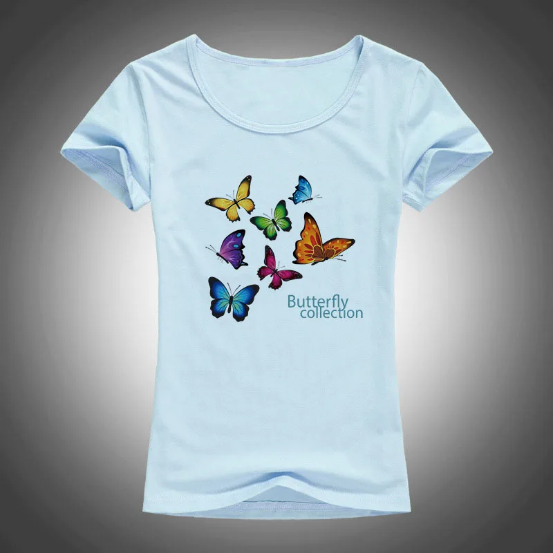 Новинка 2017 красивая коллекция футболок с бабочкой женская летняя Милая футболка