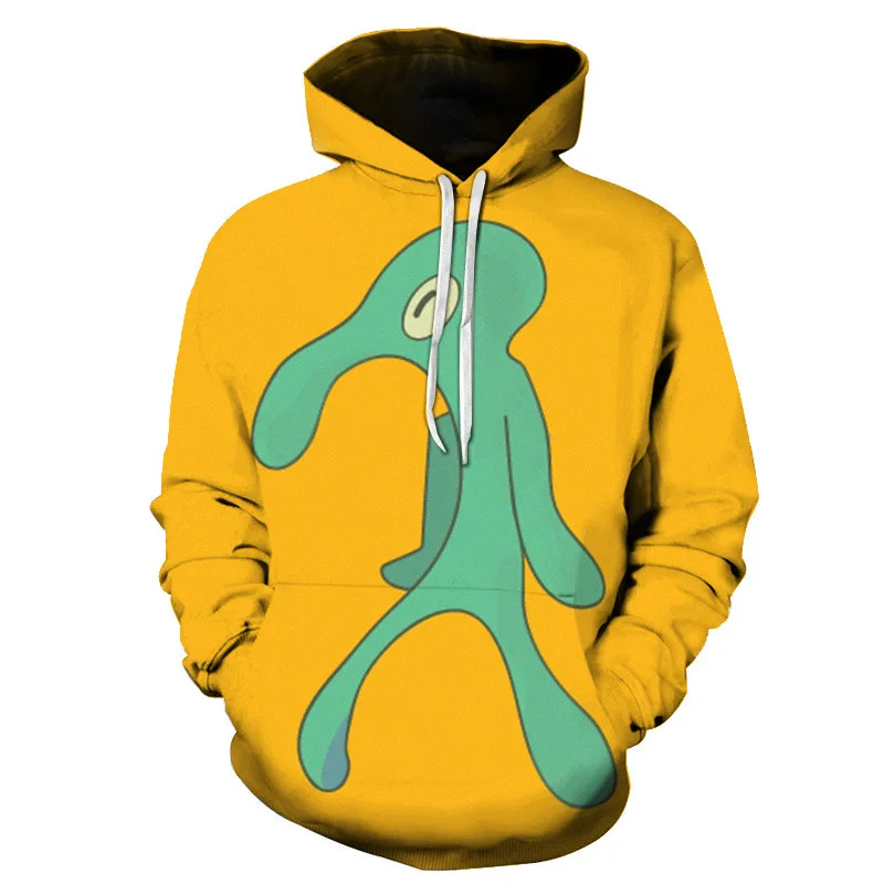 Мужские Squidward мультфильм печатных пуловер с капюшоном человека уличная хип хоп Желтый Аниме толстые толстовки и свитшоты WY23 - Цвет: Цвет: желтый