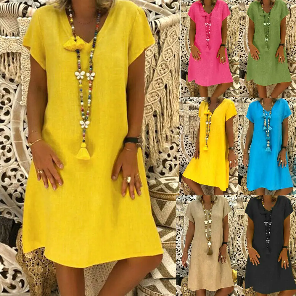 Женское летнее Повседневное платье размера плюс с коротким рукавом свободное