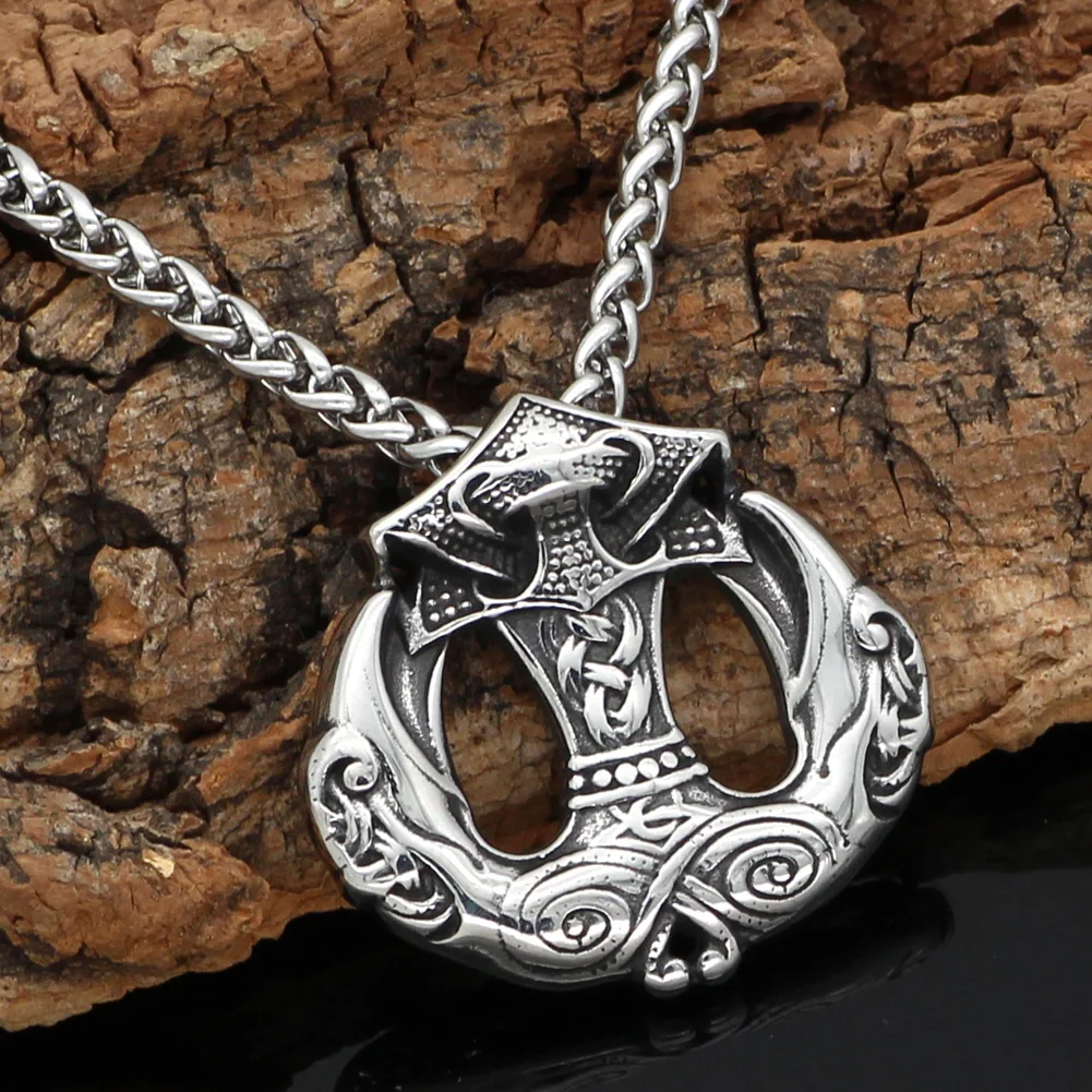 Nordic viking odin raven thor hammer Mjolnir stainles steel pendant necklace | Украшения и аксессуары