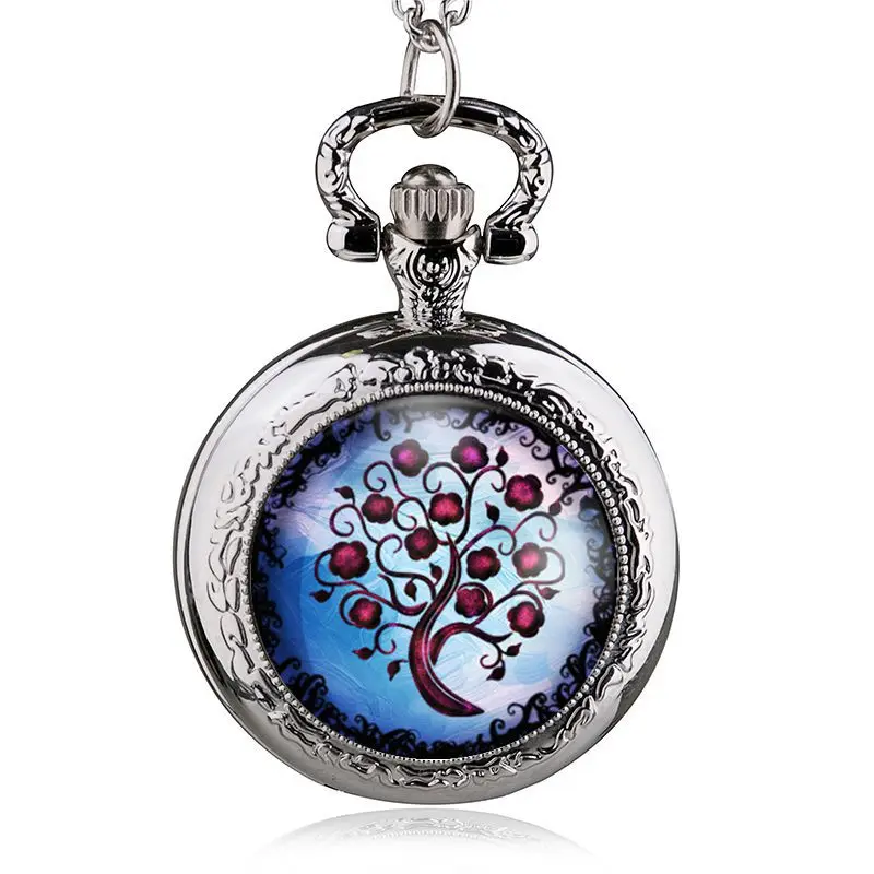 100 шт./лот Мода Древо жизни кварцевые карманные часы Цепочки и ожерелья подвеска