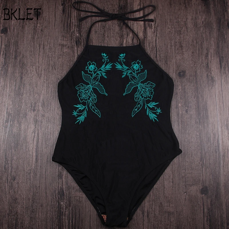 2018 синий цветочный черный монокини с вышивкой одежда для плавания сексуальный