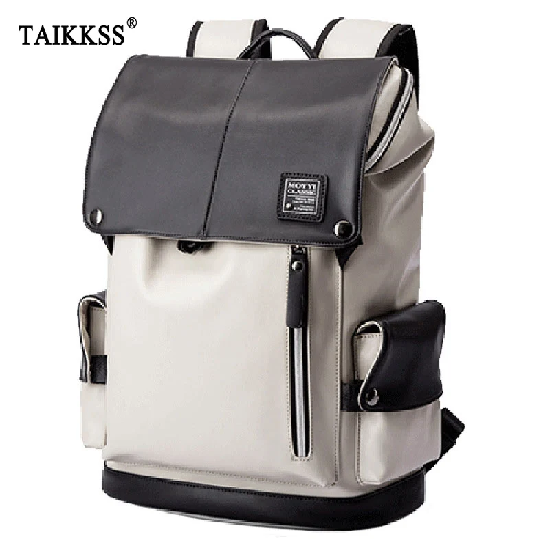 Pu Leather Usb Recharging Laptop School Bag Male Waterproof 