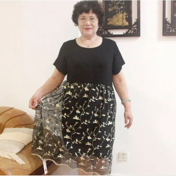 Женское Сетчатое платье с вышивкой повседневное длинное о вырезом и эластичной