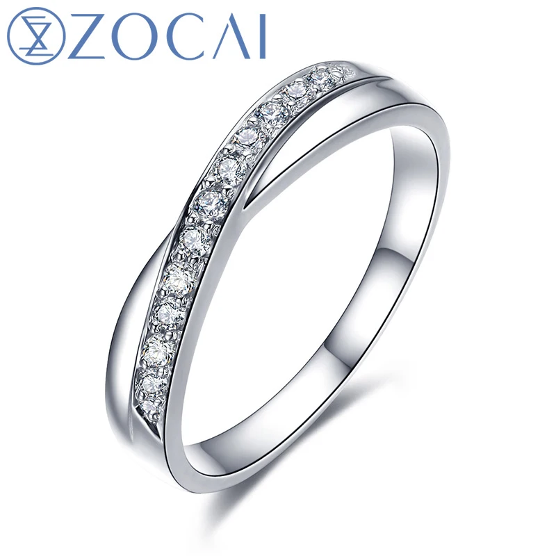 

ZOCAI LOVE ENCOUNTER NATURAL 0.12 CT CERTIFIED I-J / SI DIAMOND WEDDING BAND RING ROUND CUT 18K WHITE GOLD JEWELRY Q00440A