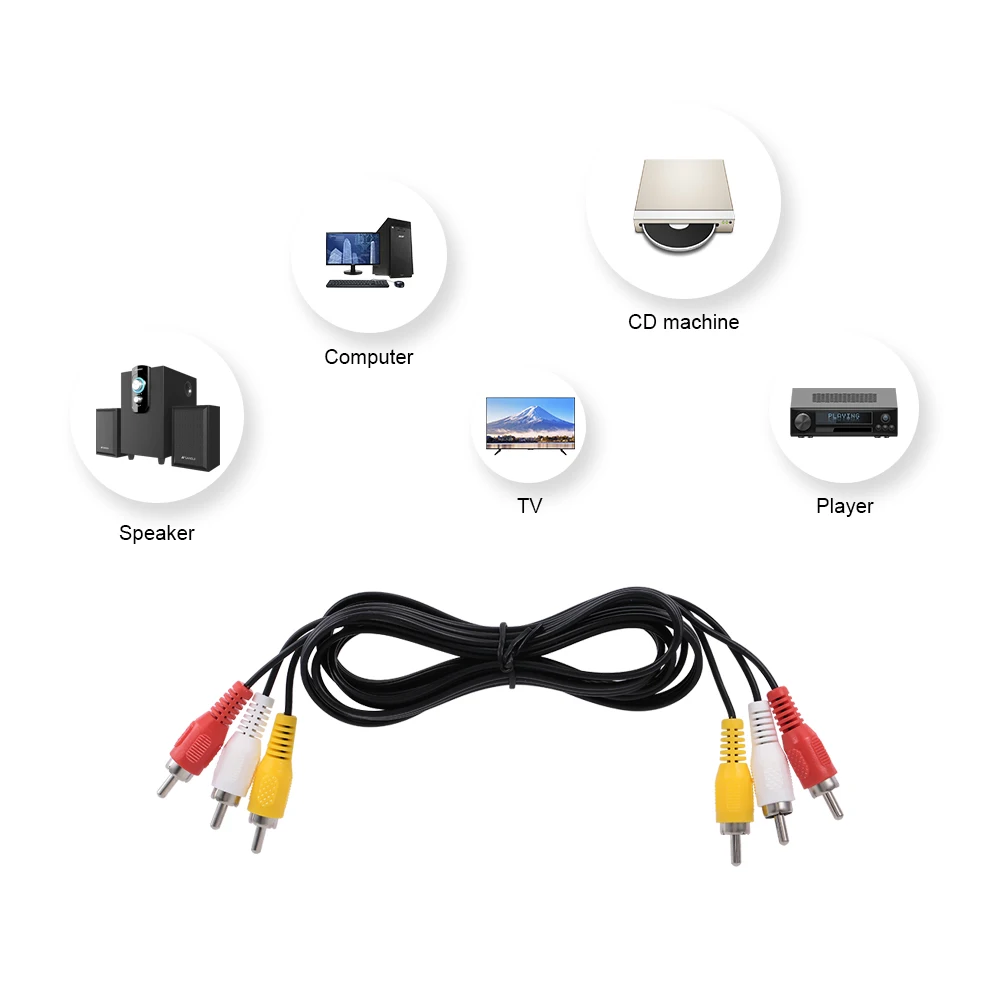 Кабель 3 RCA композитный AV в Аудио Видео Мужчина к мужчине 1 м позолоченный кабель