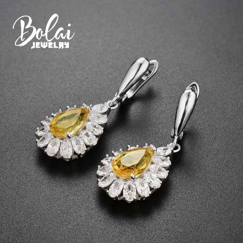Bolaijewelry 925 стерлингового серебра прочной застежке висячие серьги с натуральным