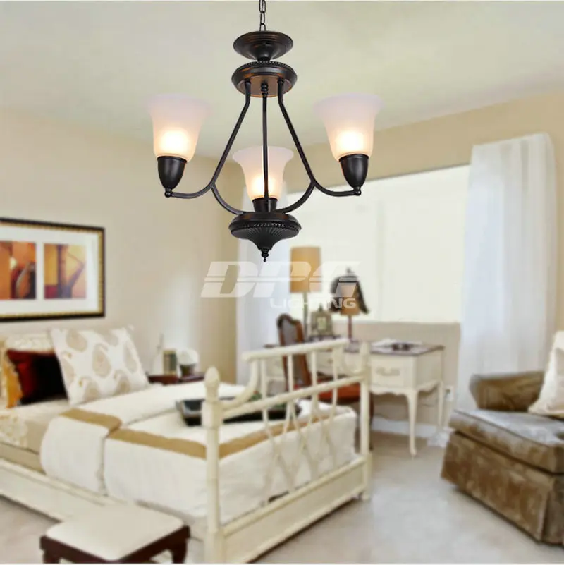 Люстра с стеклянным абажуром E27 Современная черная светодиодная железная лампа
