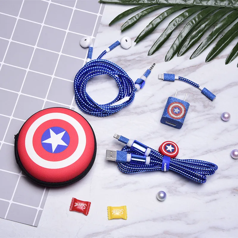 New Cartoon USB Cable Earphone Protector Set With Box Winder Stickers Spiral Cord For iPhone 7 6 6s 8 X | Электроника