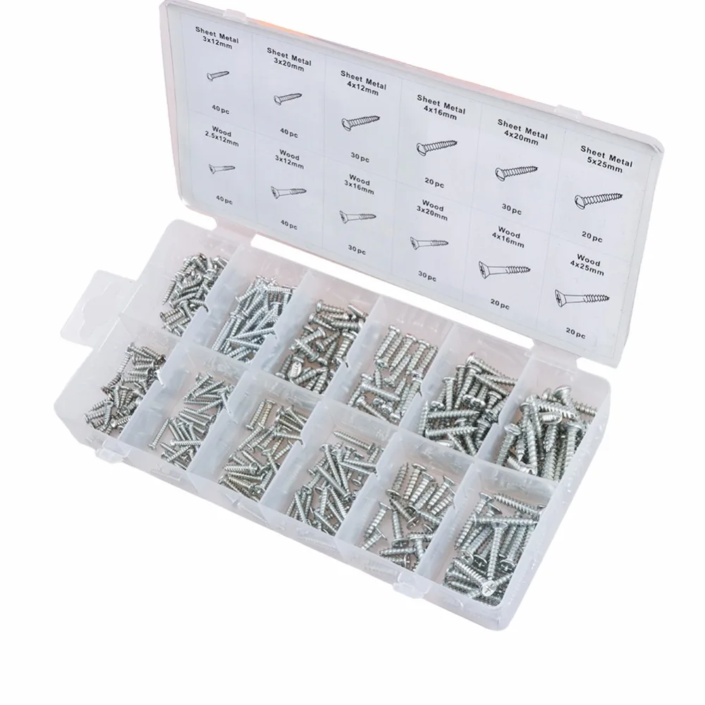360 шт. деревянные винты ассортимент самонарезающие содержит 12 популярных