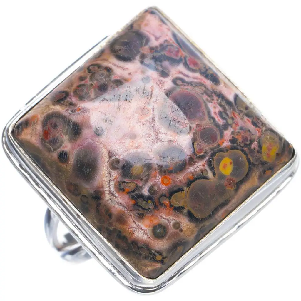 Леопардовым шкура яшма ручной работы Уникальные 925 пробы Серебряное Кольцо 7 25