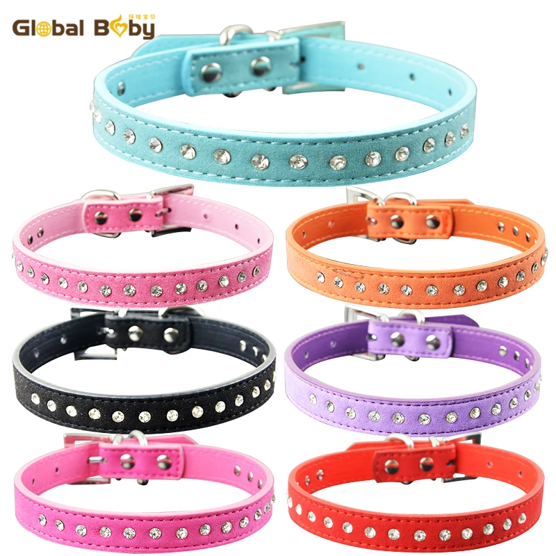 7 цветов 4 размера Защитный Мягкий замшевый Однорядный ошейник со стразами для