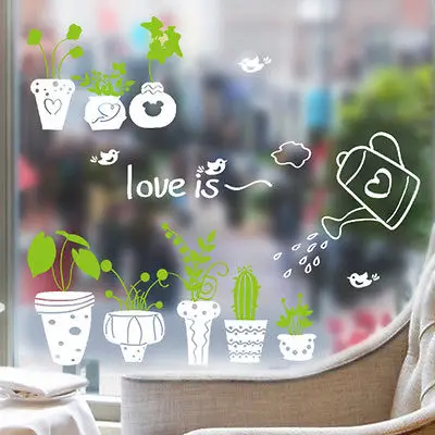 Горшок растение птица цветок природа прекрасная Наклейка на стену для окна ПВХ