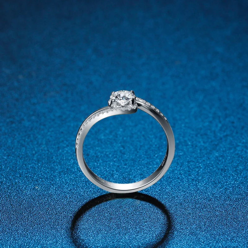 ZHJIASHUN уникальное кольцо с алмазом Moissanite 0.8ct круглая огранка 14K белое золото