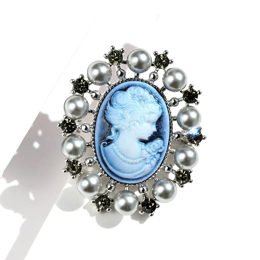 Ajojewel, роскошная Камея, брошь, розовая, синяя, смола, для девушек, девичья раковина, жемчуг и стразы, броши для женщин,, подарок на год