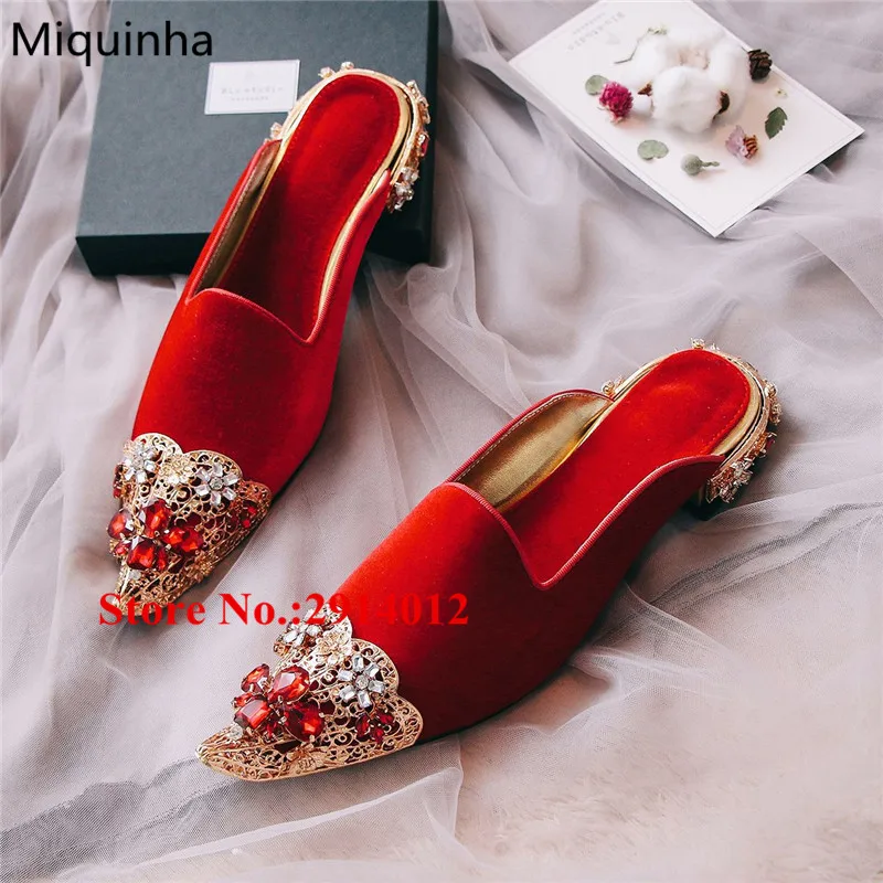 Новый Sapato синий бархат Chaussure Femme из металла кристалл вырезами острый носок Slip On