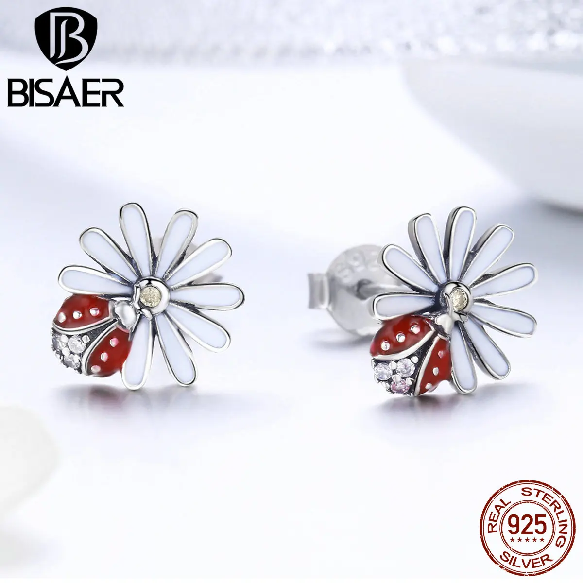 Женские серьги-гвоздики BISAER серьги из стерлингового серебра 925 пробы с цветочным
