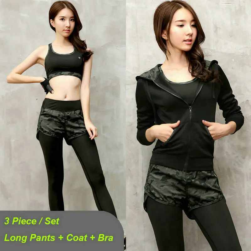 Лидер продаж женские комплекты из 3 предметов для йоги одежда фитнеса спортивная