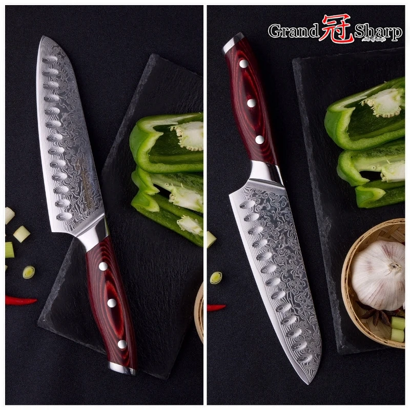 Набор ножей Grandsharp 2 шт. Дамасские кухонные ножи поварской нож сантоку японский из