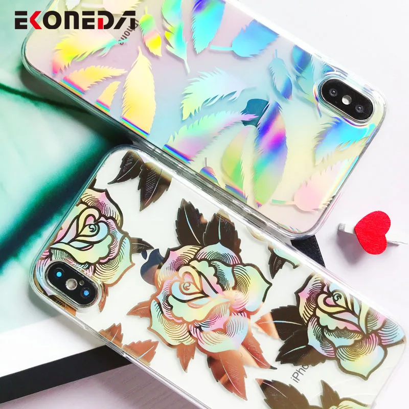 EKONEDA Laser Print Case For iPhone X XS Max XR Floral Leaf Feather 6S 7 8 Plus Silicone Soft Cover |