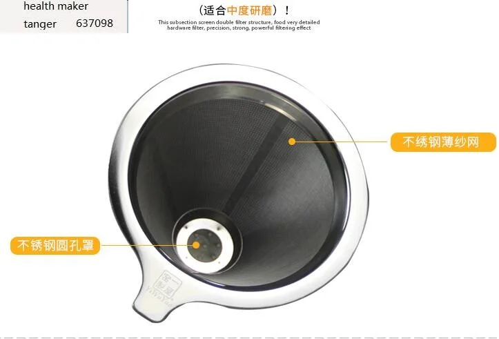 

china healthmaker drip Coffee filter screen double layer 304 stainless steel filter cup