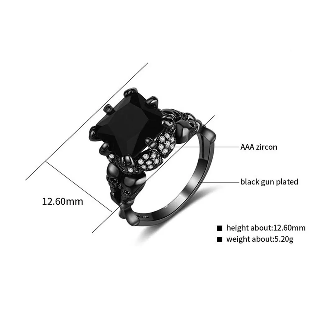 Черное золото циркон кольцо унисекс панк рок череп клуб крутая женщина Винтаж