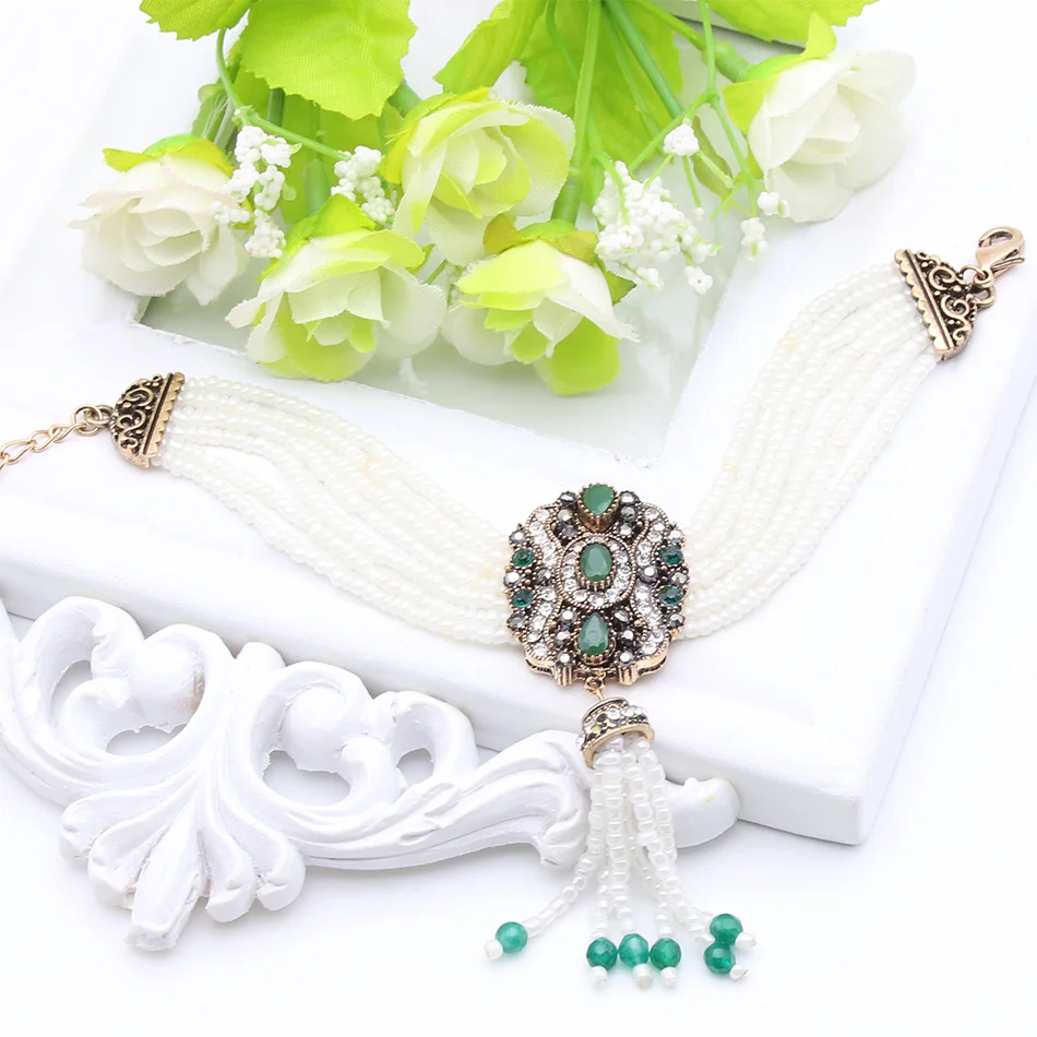 Модный античный цветочный браслет из бисера Турецкая бижутерия Ретро Золотой