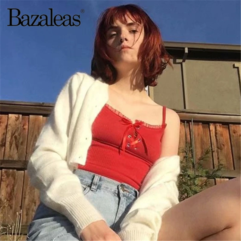 Пикантная красная модная облегающая женская майка Bazaleas укороченная с