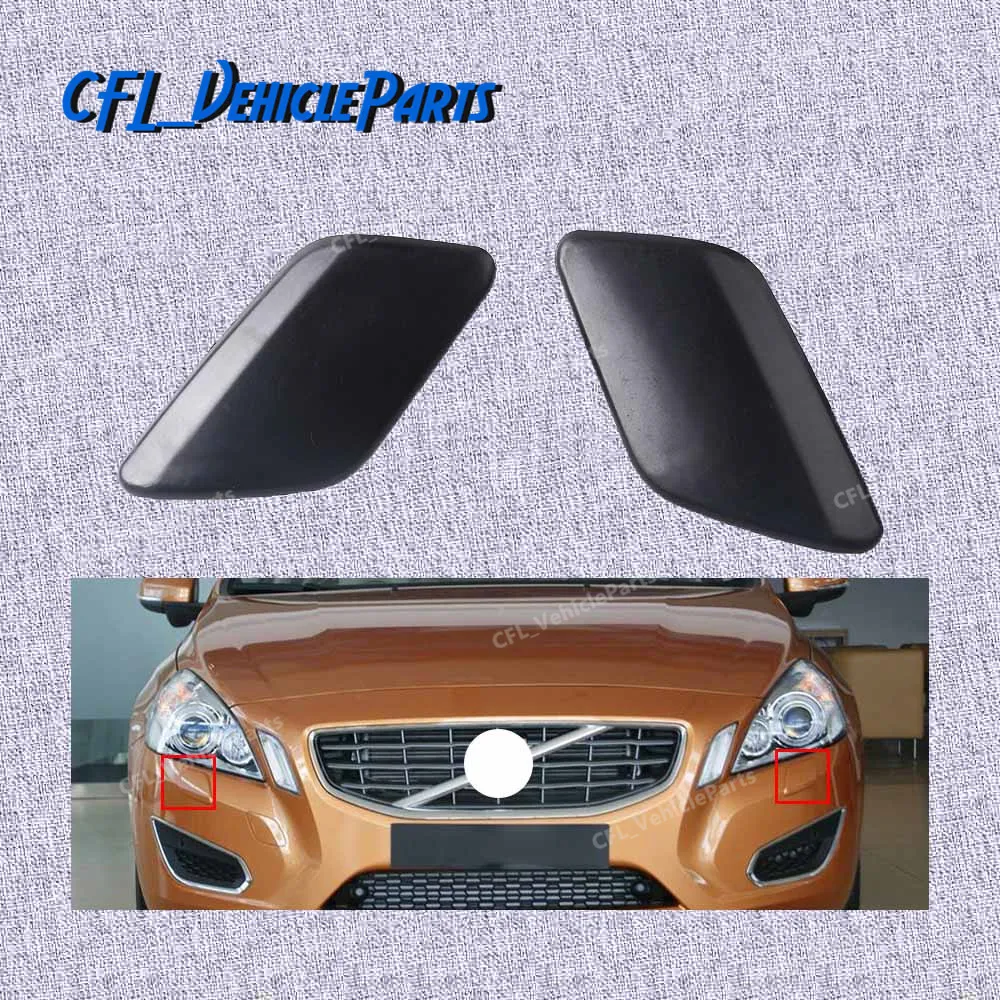 Pair Left+Right Front Bumper Headlight Washer Nozzle Cover Unpainted 39802699 39802681 For Volvo S60 2011 2012 2013