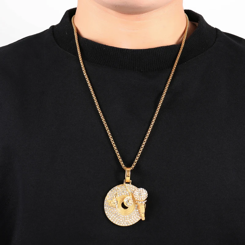 Хип-Хоп рок запись кулон микрофон ожерелье Мужская гарнитура из нержавеющей