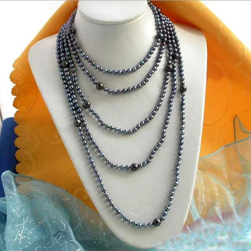 Ожерелье женское из черного круглого пресноводного жемчуга 100 дюйма 6-11 мм