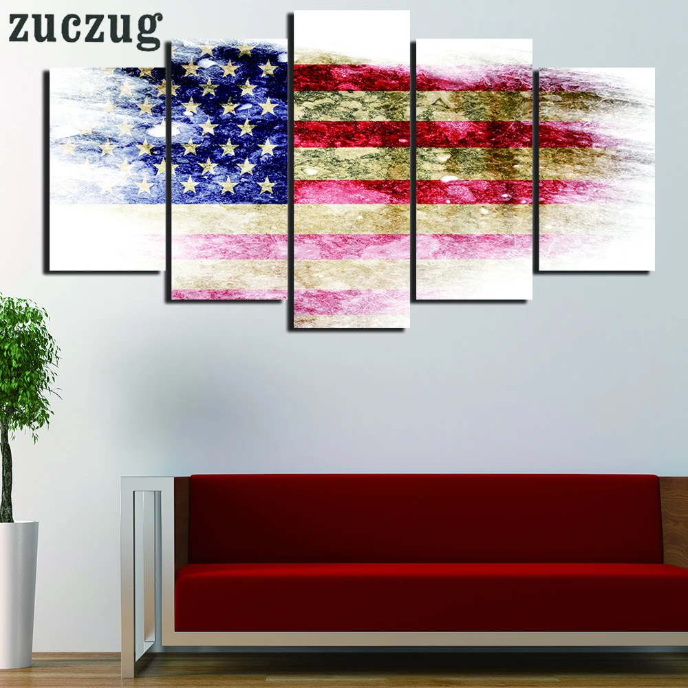 Painting Canvas United States of America Flag Wall Art Pictures Home Decor 5 Panels Prints Living Room | Дом и сад