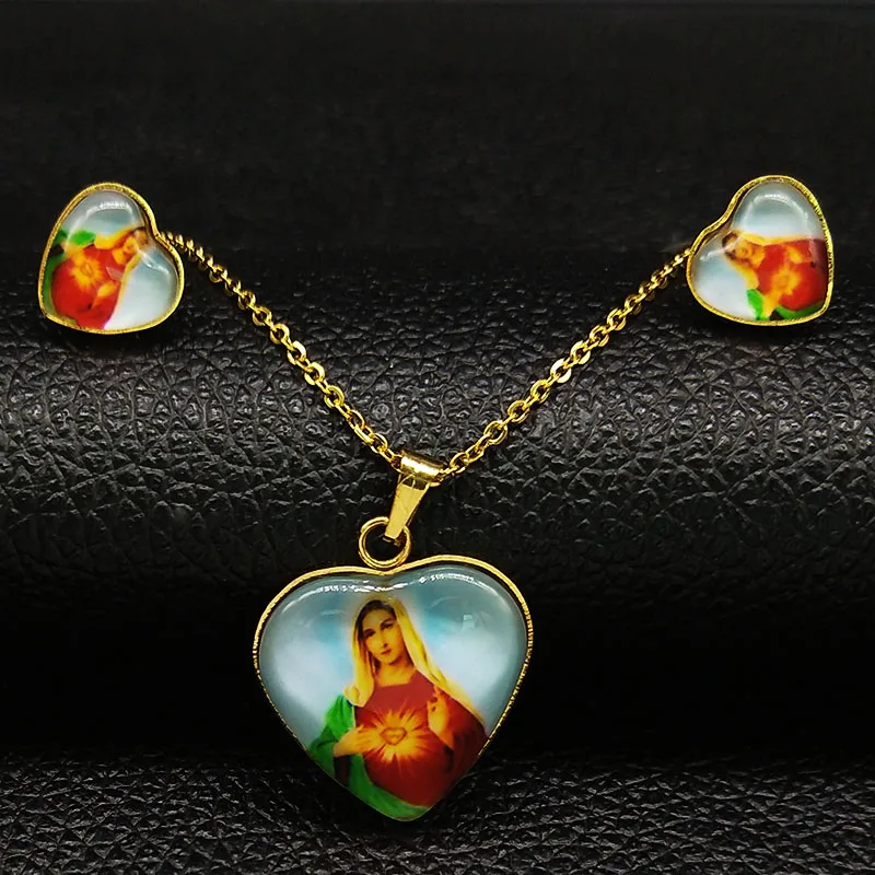 Набор украшений из нержавеющей стали ожерелье серьги цвет золото девственные