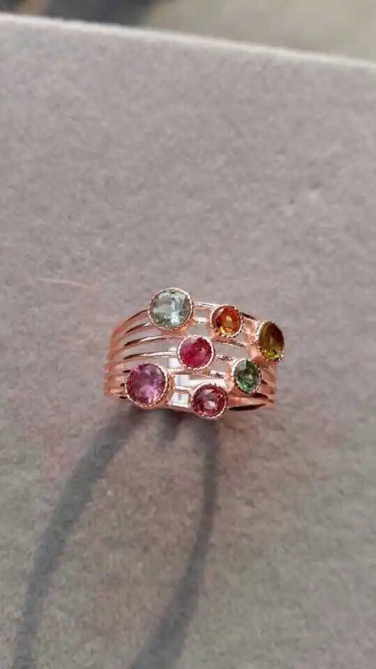 Кольцо с натуральным разноцветным турмалином серебро 925 пробы|gemstone jewelry|gemstone rings
