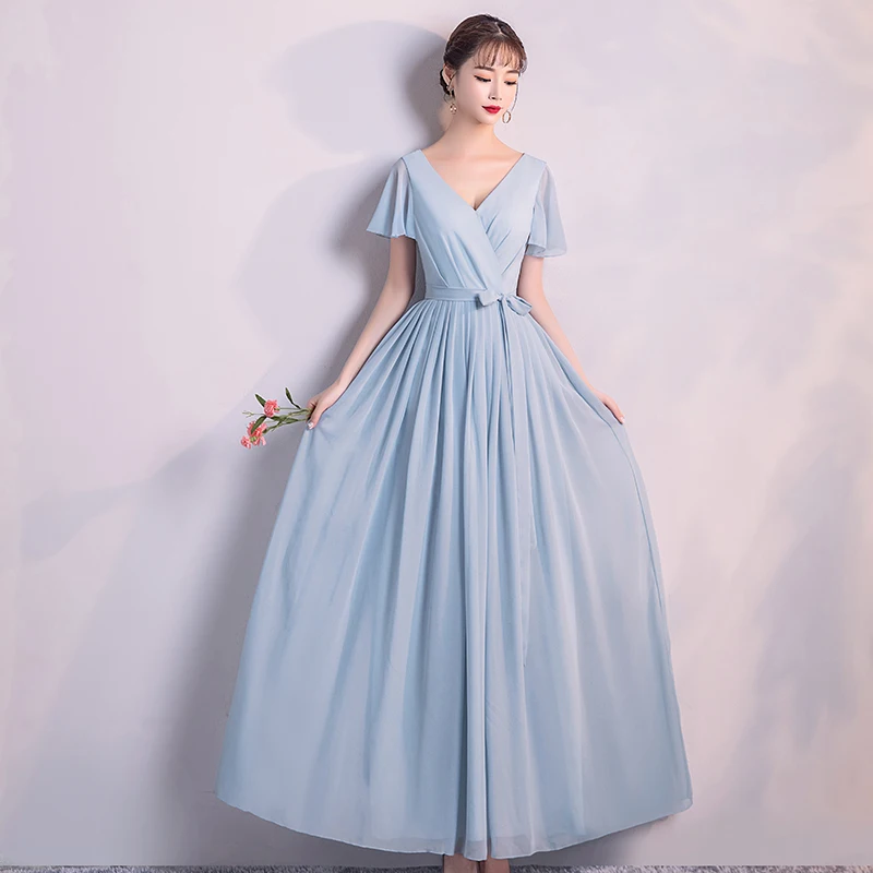 Платья подружек невесты на молнии сзади синего цвета с коротким рукавом женские