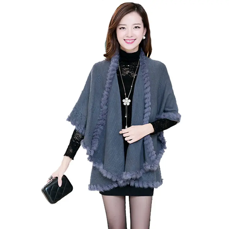 Винтажное женское пончо жаккардовое вязаный кардиган с большим отворотом