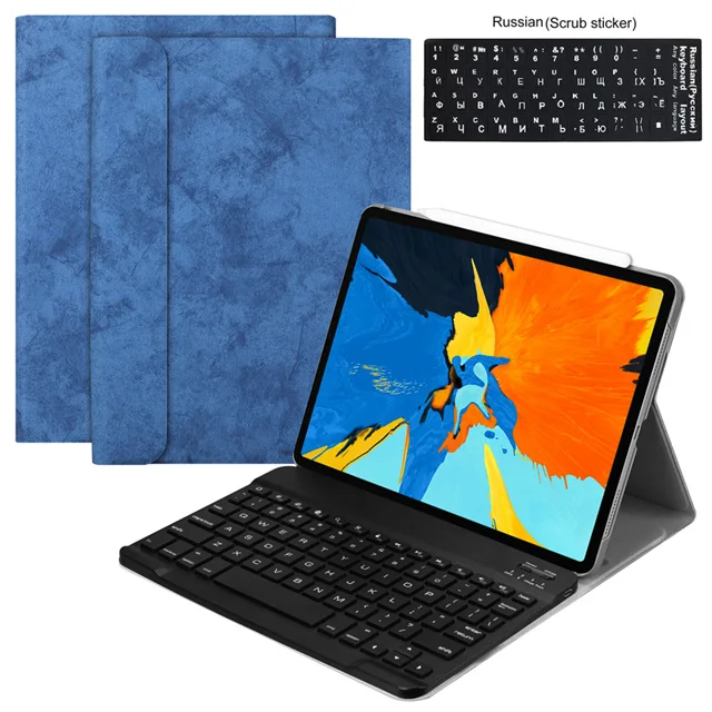 BLBK-Ru Для iPad Pro 11 Чехол W Беспроводная Bluetooth клавиатура кожаный защитный смарт-чехол для iPad Pro 11 клавиатура русская клавиатура - Цвет: BLBK-Ru