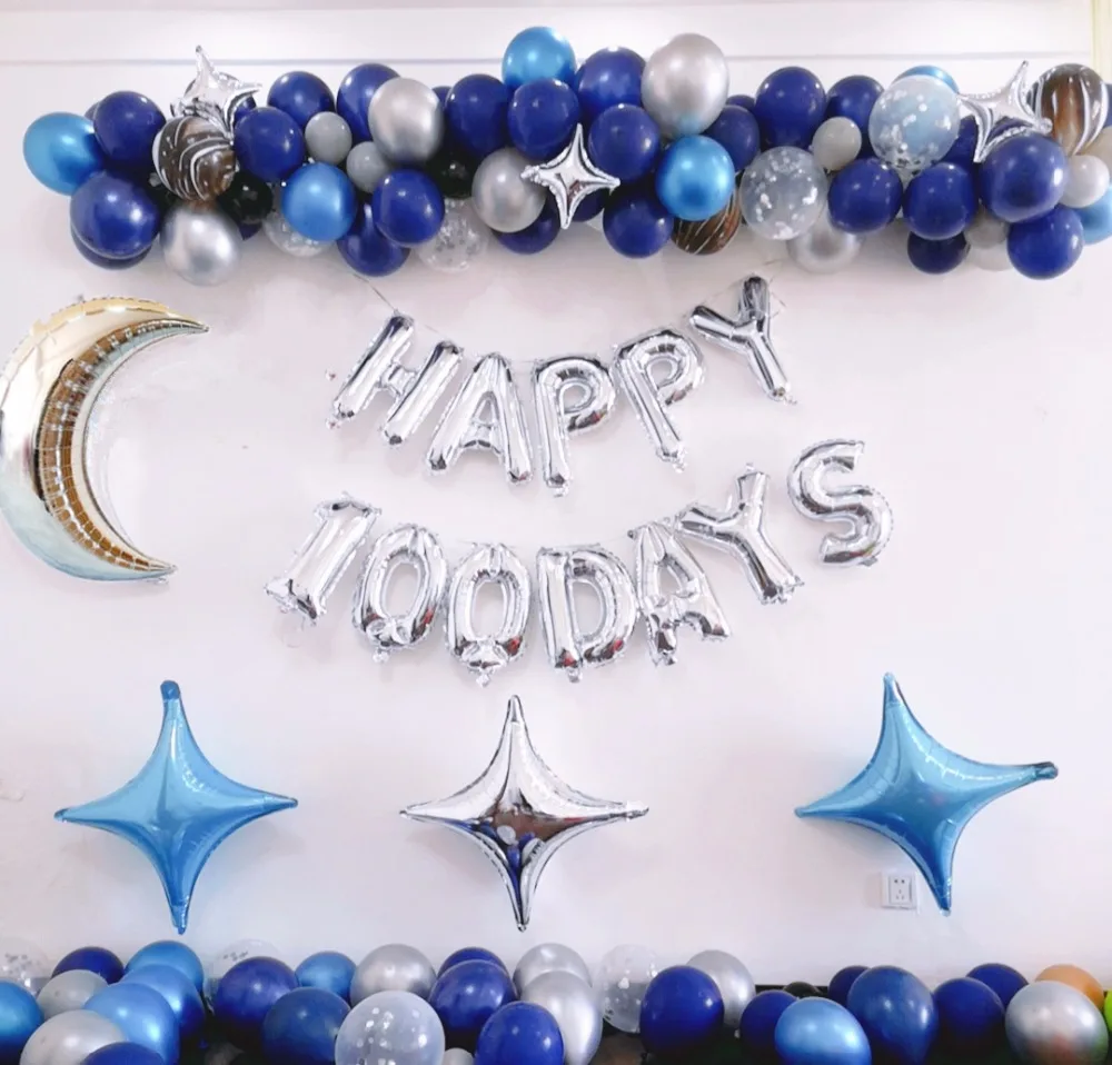 Тёмно синий воздушный шар гирлянда серебряные счастливые 100 дней набор воздушных