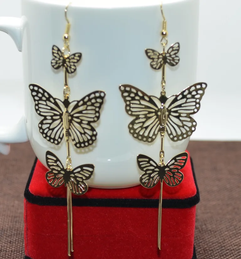 Женские длинные серьги подвески Boucle D'oreille Femme Pendante из сплава в форме бабочки с