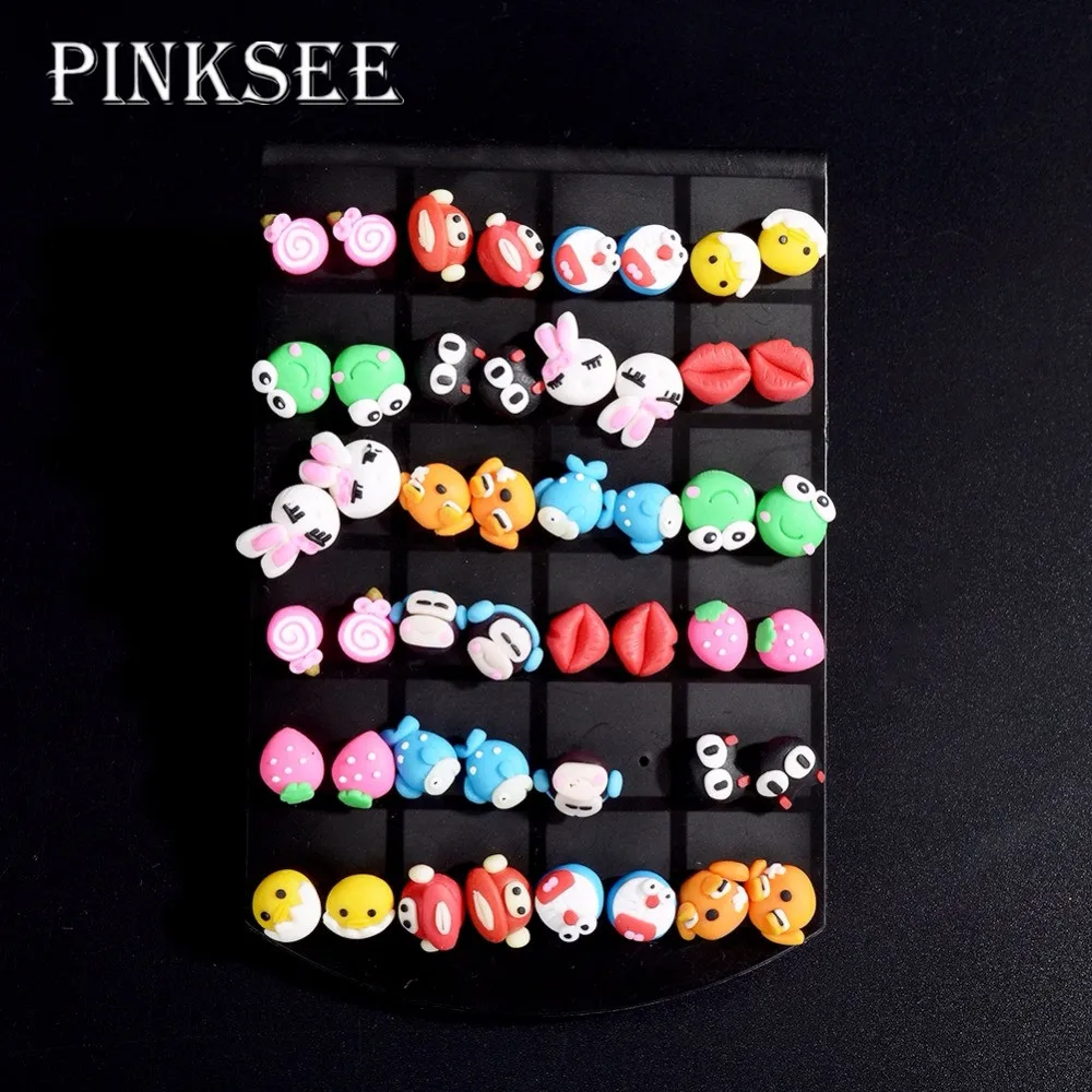 Pinksee 24 пара/лот Новые Симпатичные Модные сплав Мелких Животных Серьги гвоздики