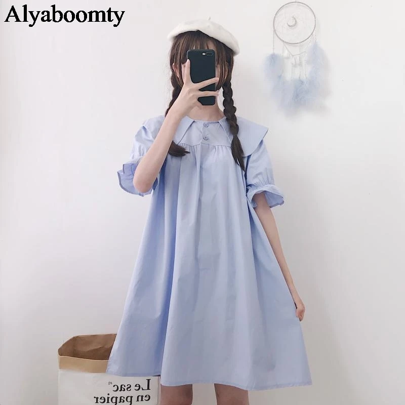 Японский Школьный стиль Лето женское милое платье с воротником Питер Пэн цвет